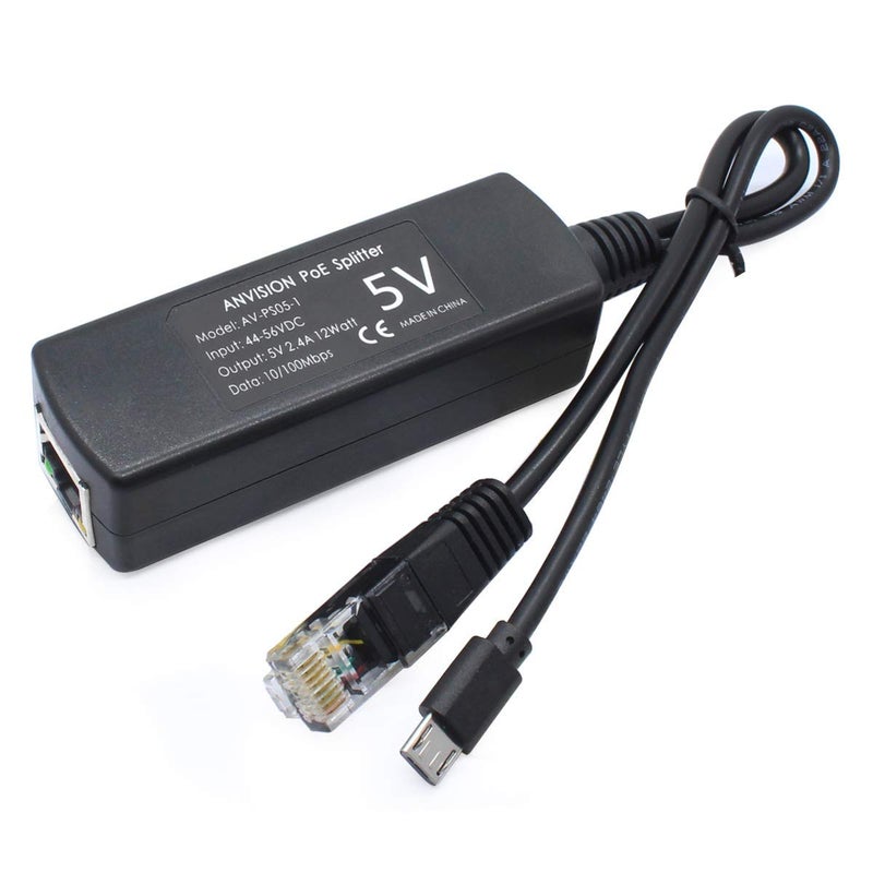 ANVISION 5V PoE Splitter, 48V to 5V 2.4A Adapter with Micro USB Plug, IEEE 802.3af Compliant, for IP Camera, Tablets, Dropcam or Raspberry Pi and More, AV-PS05-1 - Image 2
